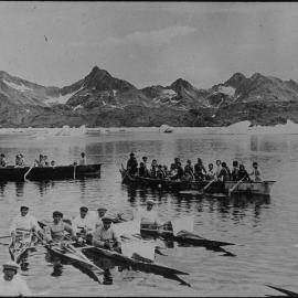 Inuit, kayaks and umiaks in Angmagssalik area