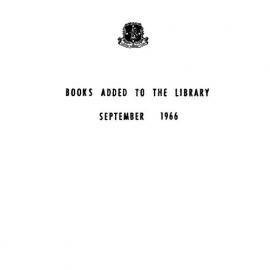 Books  added to the Library September 1966