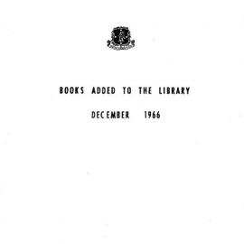 Books  added to the Library December 1966