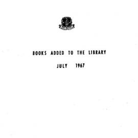 Books  added to the Library July 1967