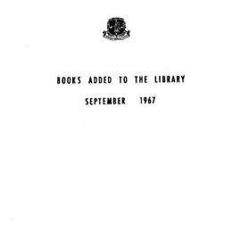 Books  added to the Library September 1967