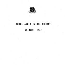 Books  added to the Library October 1967