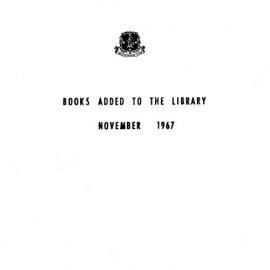 Books  added to the Library November 1967