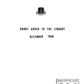 Books  added to the Library December 1968