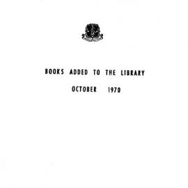 Books  added to the Library October 1970