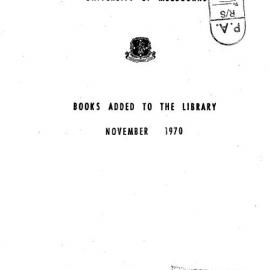 Books  added to the Library November 1970