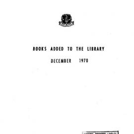 Books  added to the Library December 1970