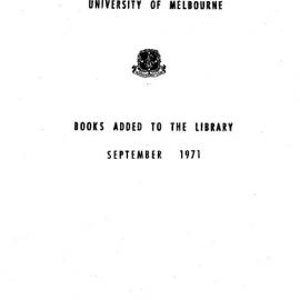 Books  added to the Library September 1971