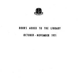 Books  added to the Library October-November 1971