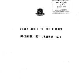 Books  added to the Library December 1971-January 1972