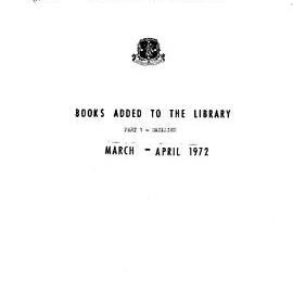 Books  added to the Library March-April 1972