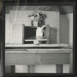 Hooded rat and laboratory equipment, University of Melbourne Department of Psychology, 'Tin Hut' laboratory, Tin Alley