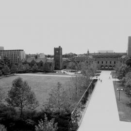 View of part of University of Melbourne from Arts South - Medley Building Bridge.