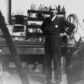 Archibald "Archie" Carter in Chemistry Department workshop, University of Melbourne.