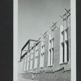 Unfinished north wall of Chemistry building during construction, University of Melbourne, circa 1938-1940.