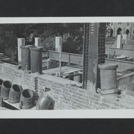 Pipes in Chemistry building during construction, University of Melbourne, circa 1938-1940.