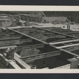 Roof frame of Chemistry building during construction, University of Melbourne, circa 1938-1940.