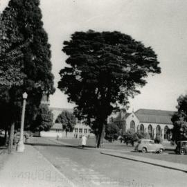 View along Masson Road, University of Melbourne, 3rd term 1954.