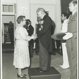 [Photograph: Margaret Blackwood at investiture DBE (?) with Governor-General Sir Zelman Cowen]