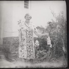 [Photograph: Margaret Blackwood in 63 Morrah St Parkville garden]