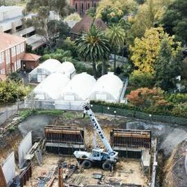 New Zoology construction site, University of Melbourne, May 1986.
