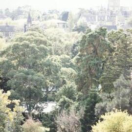 System Garden with Ormond College in background, University of Melbourne, May 1986.