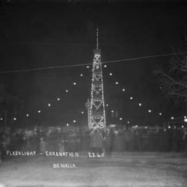 People gathered around the Fire Brigade tower in Benalla to celebrate the coronation of King George 5th.