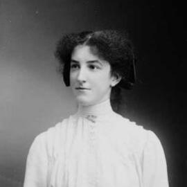 Studio half-length portrait of Miss D. Drummond.