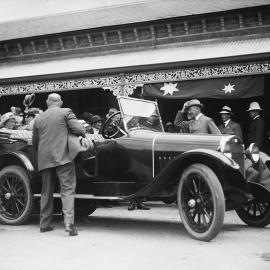 The Governor of Victoria outside the Benalla Railway Station.