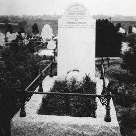 The grave and headstone of Mary Baker, Thomas Baker and others, in an unidentified cemetery.