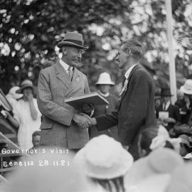 The Governor of Victoria receiving a gift at Benalla on 28th November 1921.