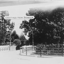 An arched bridge at an entrance to the Benalla Botanical Gardens.