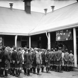 School children in Benalla being addressed by the Governor of Victoria.