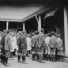 School children in Benalla being addressed by the Governor of Victoria.