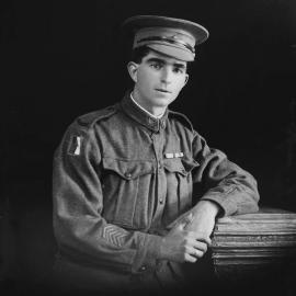 Studio portrait of Mr. B. Wilcox in an Australian Army uniform.
