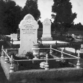 Graves and headstones in an unidentified cemetery.  Names on headstones include Williams, Binney and Ross.