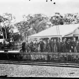 A scene at Glenrowan Railway Station shortly after the capture of Ned Kelly.