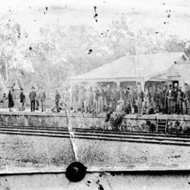 A scene at Glenrowan Railway Station shortly after the capture of Ned Kelly.
