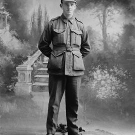 Studio portrait of a man wearing an Australian Army uniform.  Family name Doherty’ or ‘Doughterty’.