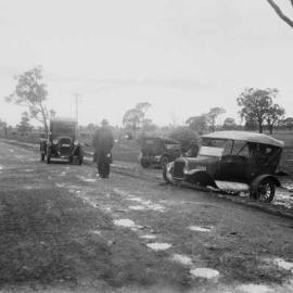 A motoring accident on a wet country road in Victoria.