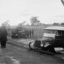 A motoring accident on a wet country road in Victoria.