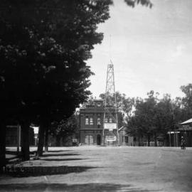 Benalla street scene showing the Fire Station, Fire Bell Tower and other buildings.
