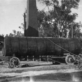 A large steam boiler on an extending jinker at the Benalla Butter Factory.