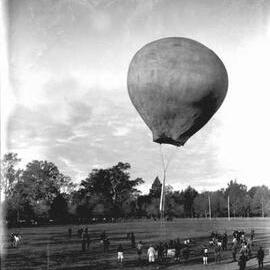 A large tethered balloon on a sporting oval at Benalla.
