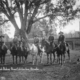 Stock riders involved in peace celebrations at Benalla.