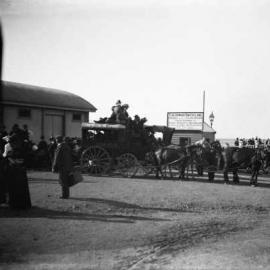 A scene on a wharf and pier, probably on the shores of Port Phillip Bay, Victoria.