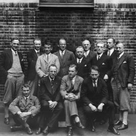 Large group of people outside an unidentified building