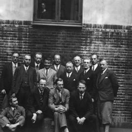 Large group of people outside an unidentified building