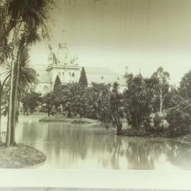 Lake with National Museum in background, University of Melbourne, 1892.