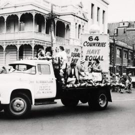 An equal pay demonstration float in a Melbourne Street
